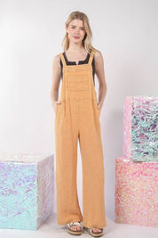 VERY J Texture Washed Wide Leg Overalls Orange S