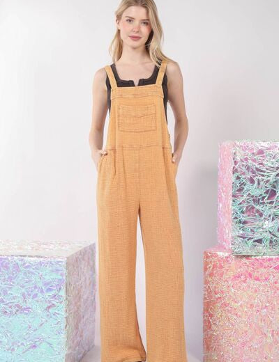 VERY J Texture Washed Wide Leg Overalls Orange S