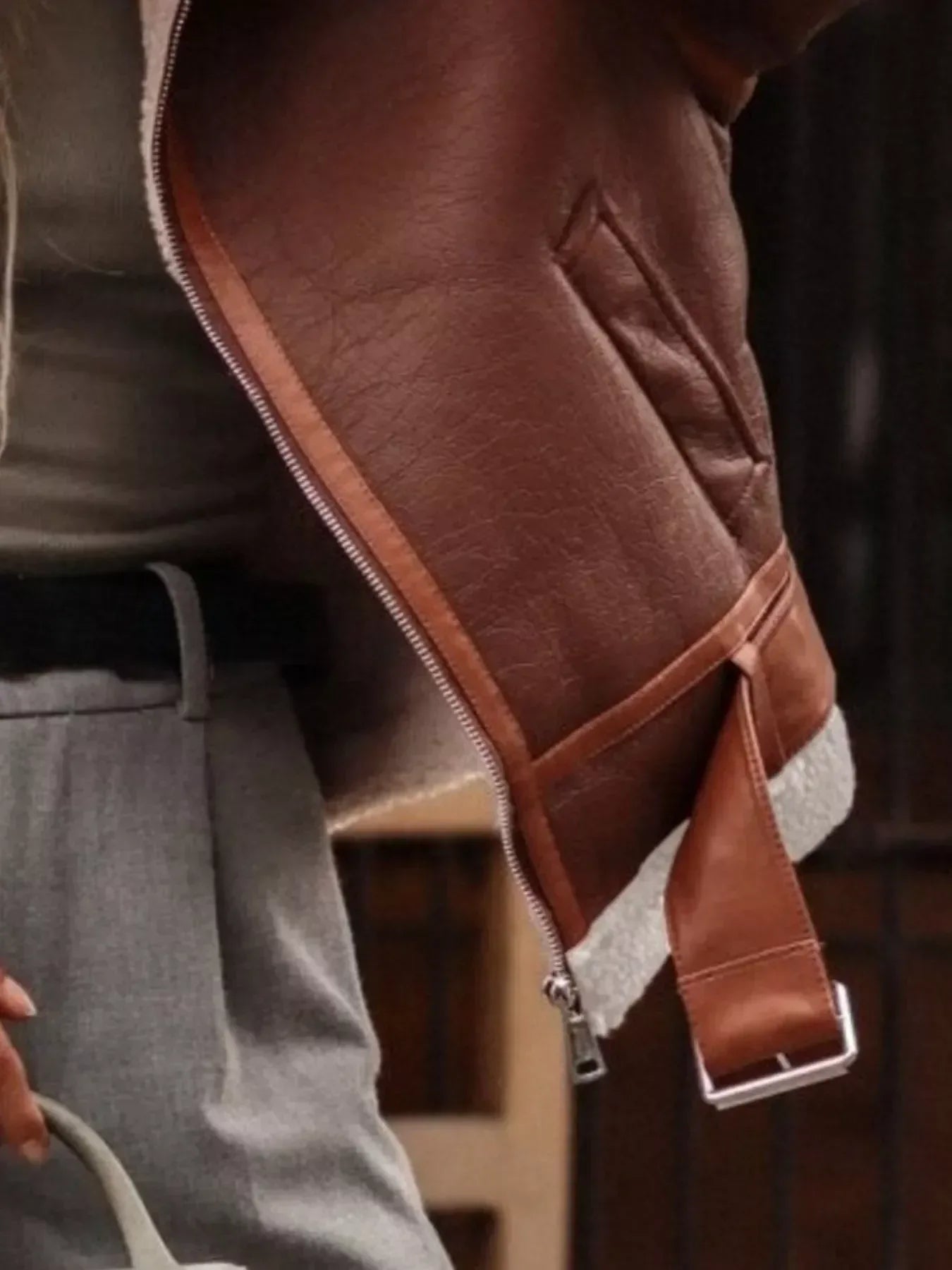 Shearling Lined Zip Up Jacket - DAVERRI FASHIONS