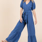 GeeGee Full Size V-Neck Belted Wide Leg Jumpsuit Jumpsuits
