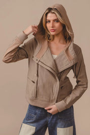 VINTAGE LATTE XL BiBi Textured Woven Rider Jacket | Jackets Daverri Fashions