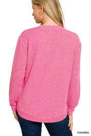 Zenana Full Size Raised Rib Round Neck Long Sleeve Top Plus Size | Daverri Fashions