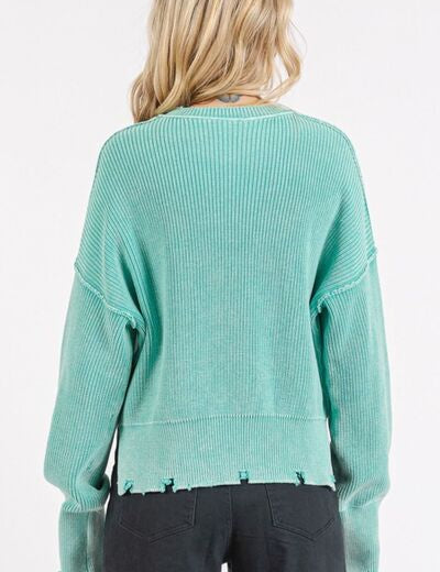 Mittoshop Distressed Hem Round Neck Dropped Shoulder Sweater Sweaters