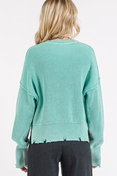 Mittoshop Distressed Hem Round Neck Dropped Shoulder Sweater Sweaters