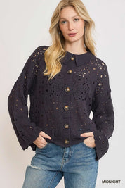 MIDNIGHT Umgee Hollow Out Button Down Cardigan | Cardigans Daverri Fashions