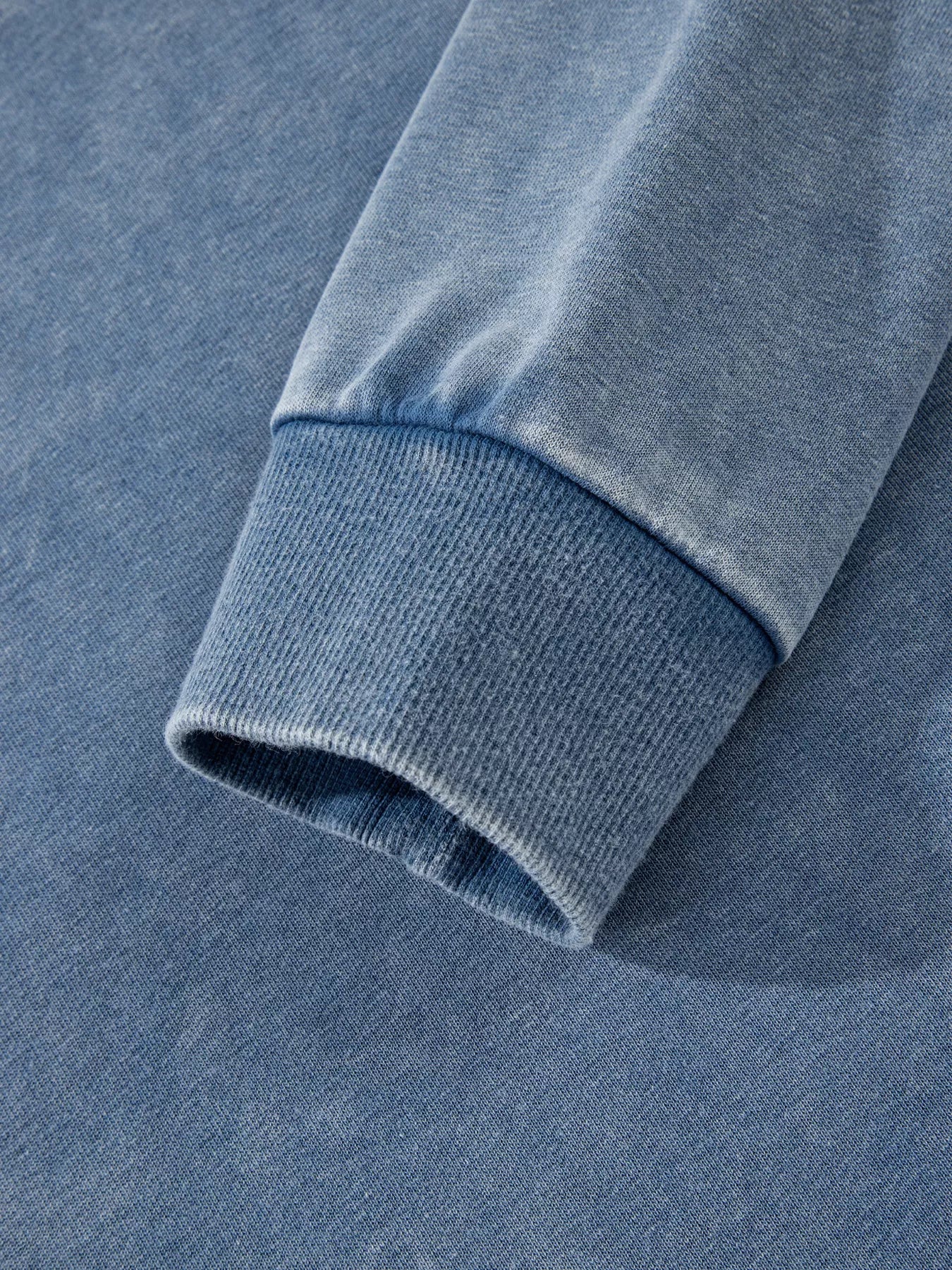 Blue mineral wash baggy sweatshirt with lace patchwork and ribbed cuffs