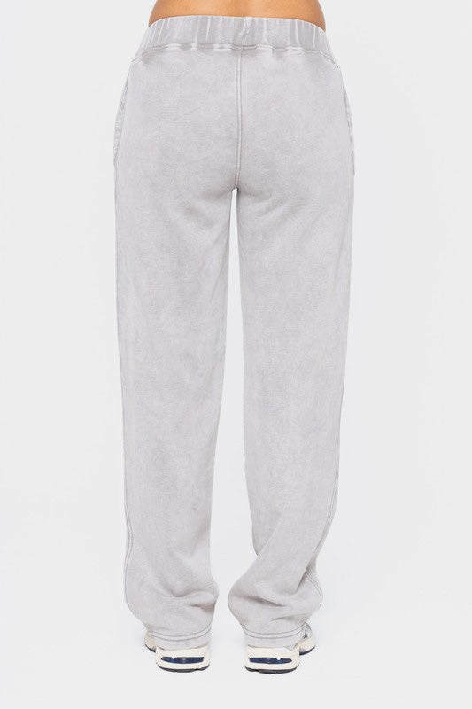 Mono B Elastic Waist Fleece Pants with Pockets Sweatpants