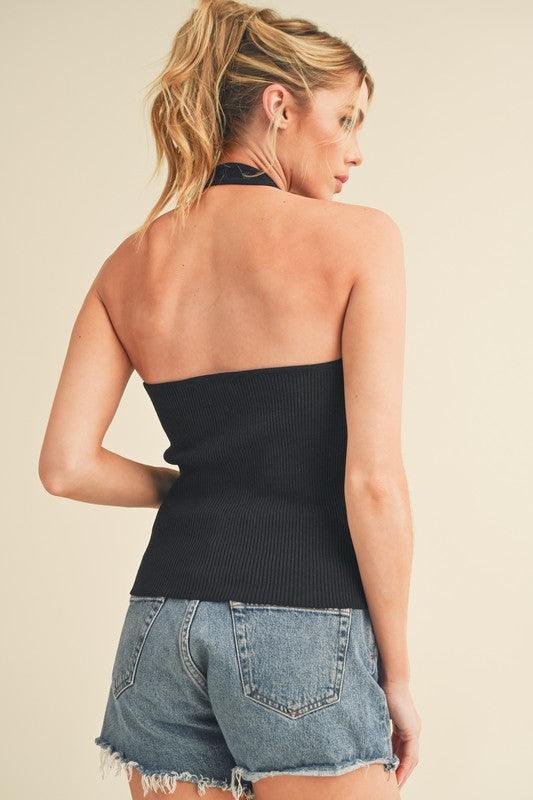 Aemi + Co Ribbed Halter Neck Cami | Cami Tops Daverri Fashions