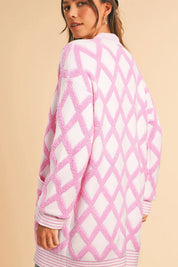Geometric Open Front Long Sleeve Cardigan | Cardigans Daverri Fashions