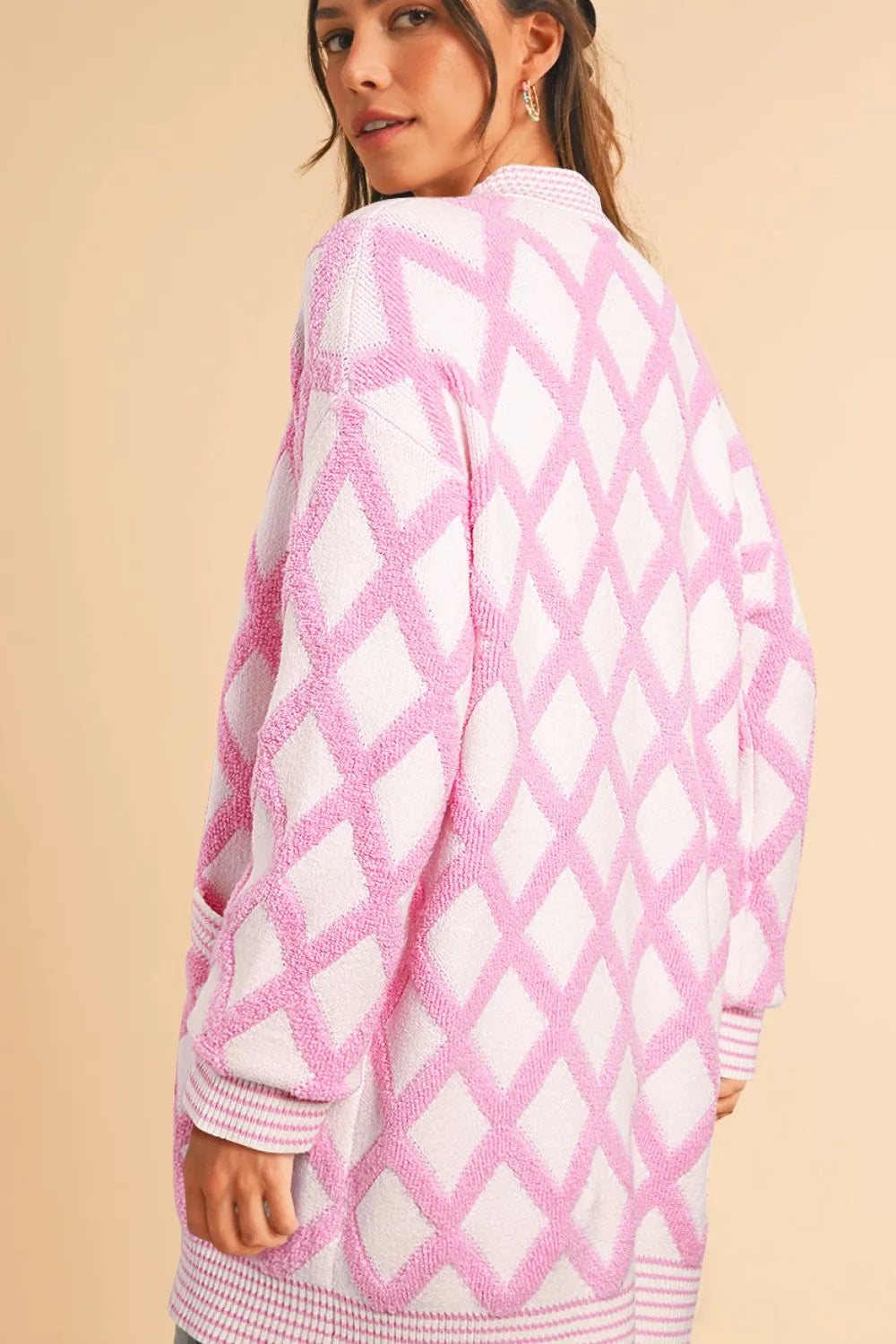 Geometric Open Front Long Sleeve Cardigan | Cardigans Daverri Fashions