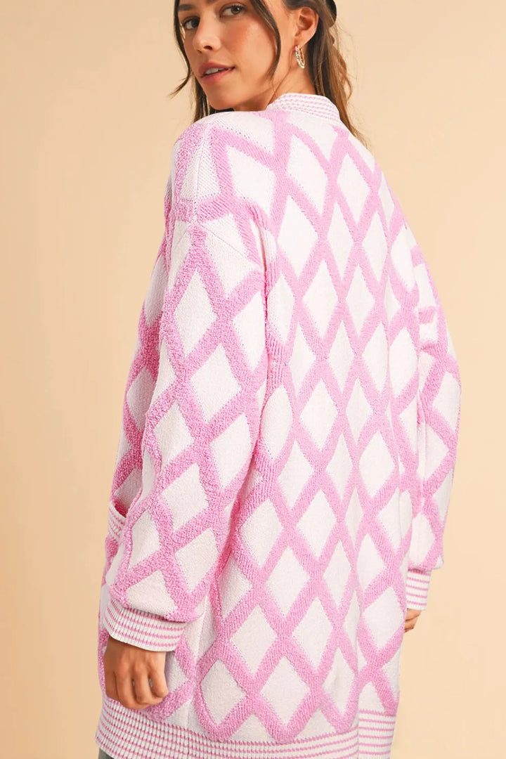 Geometric Open Front Long Sleeve Cardigan | Cardigans Daverri Fashions
