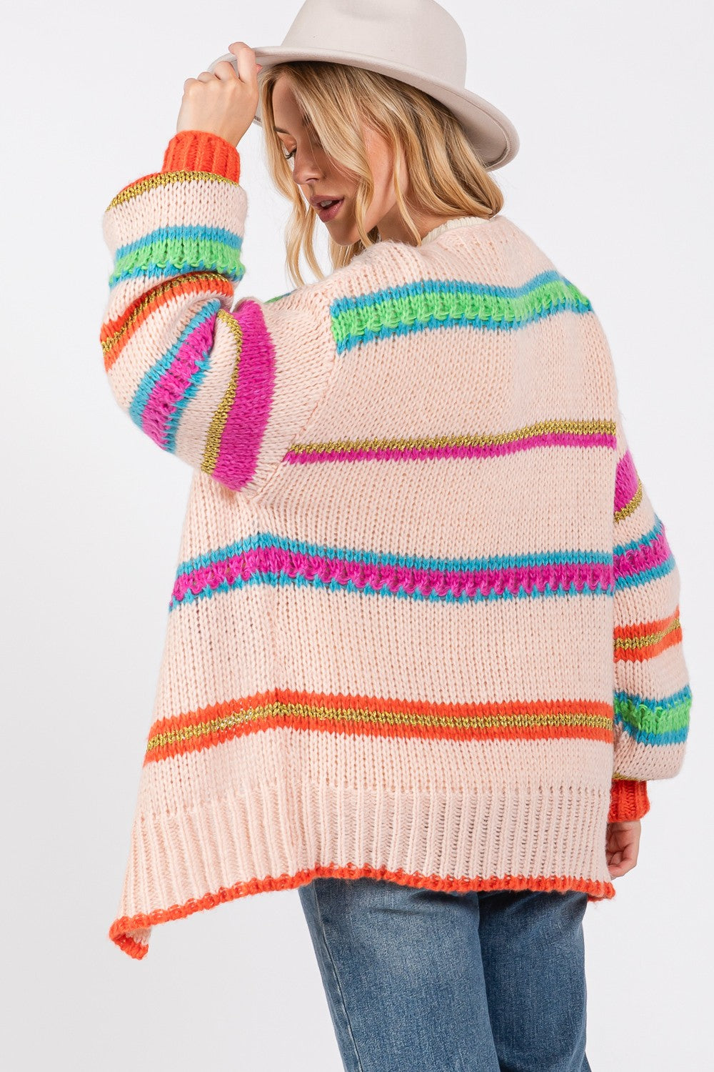 SAGE + FIG Rainbow Striped Open Front Knit Cardigan Tops