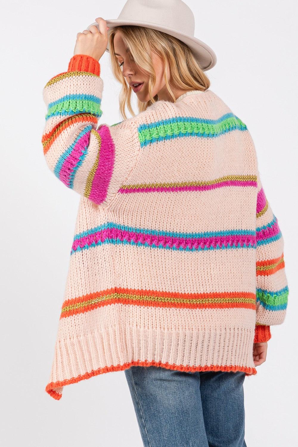 SAGE + FIG Rainbow Striped Open Front Knit Cardigan Cardigans