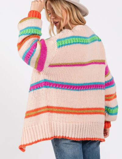 SAGE + FIG Rainbow Striped Open Front Knit Cardigan Cardigans