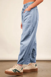 VERY J Washed Chambray Barrel Denim Pants | Jeans Daverri Fashions