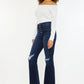 Kancan Button Fly High Rise Distressed Flare Jeans - DAVERRI FASHIONS