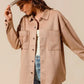 SO ME Faux Sued Snap Shacket with Collar and Pockets