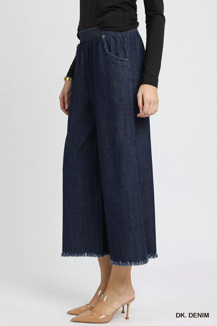 Umgee Washed Fringe Hem Wide Leg Jeans | Jeans Daverri Fashions