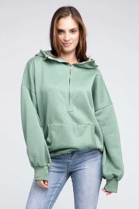 Front Pocket Half Zip Hoodie OLIVE XL Hoodies