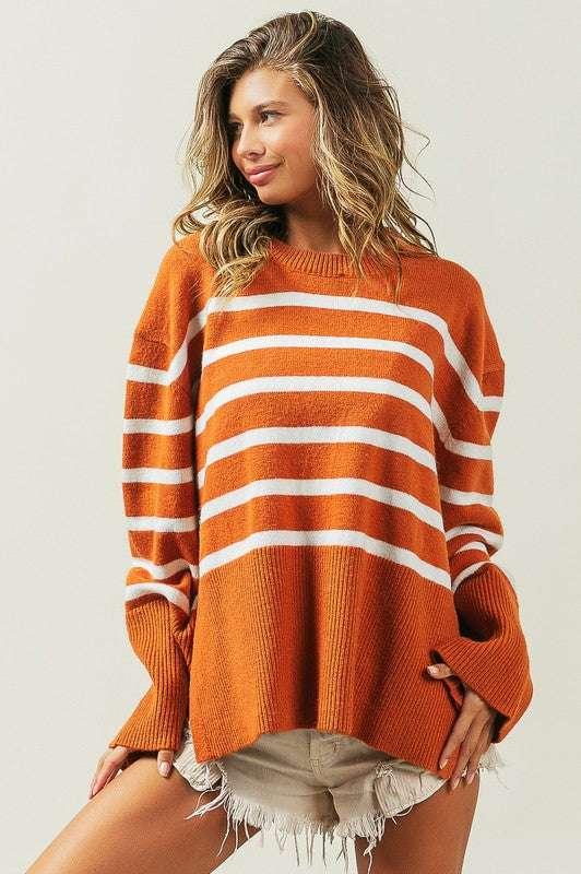 Bibi Ribbed Striped Sweater RUST XL Sweaters