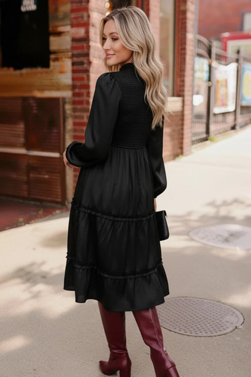 Starlit Elegance Black Tiered Dress | Daverri Fashions