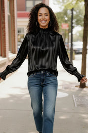 The Satin Scene High Neck Blouse | Daverri Fashions