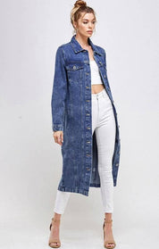 Longline button denim jacket DARK Coats & Jackets