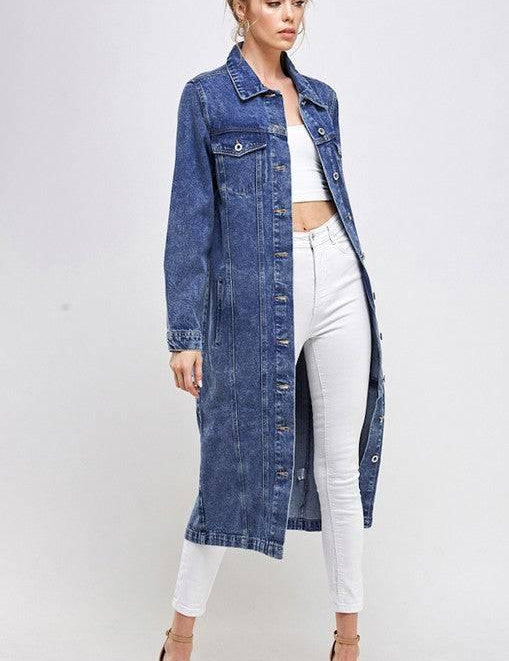 Longline button denim jacket DARK Coats & Jackets