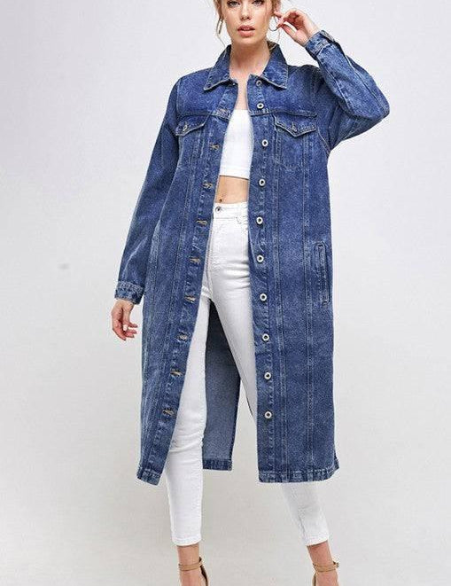 Longline button denim jacket Coats & Jackets