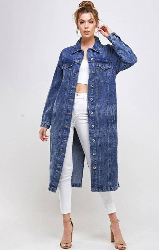 Longline button denim jacket Coats & Jackets