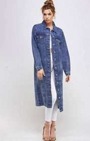 Longline button denim jacket Coats & Jackets