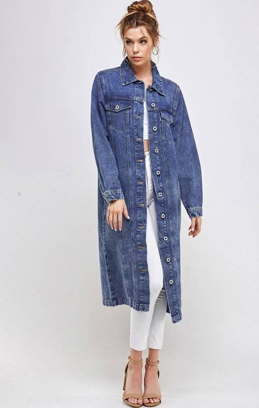 Longline button denim jacket Coats & Jackets