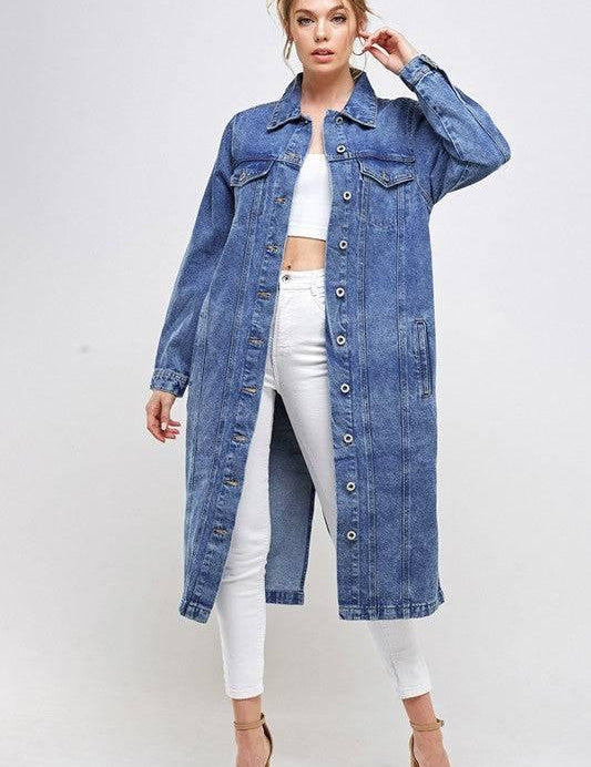 Longline button denim jacket LIGHT Coats & Jackets