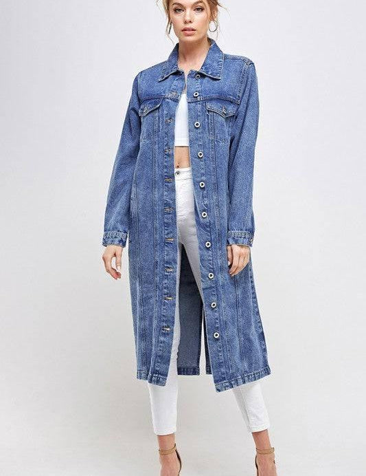 Longline button denim jacket Coats & Jackets