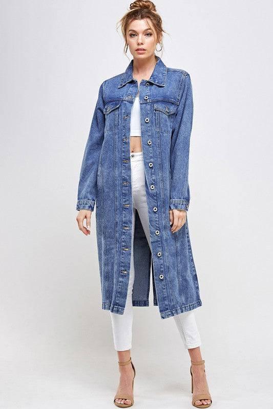 Longline button denim jacket Coats & Jackets