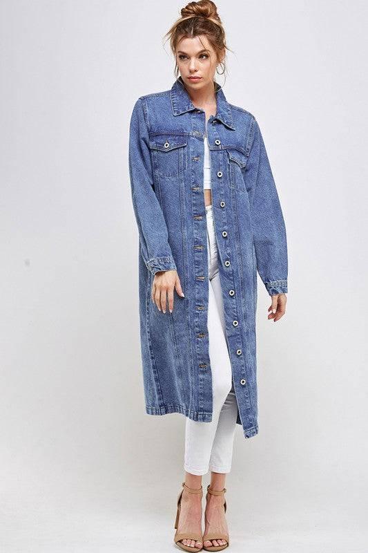 Longline button denim jacket Coats & Jackets