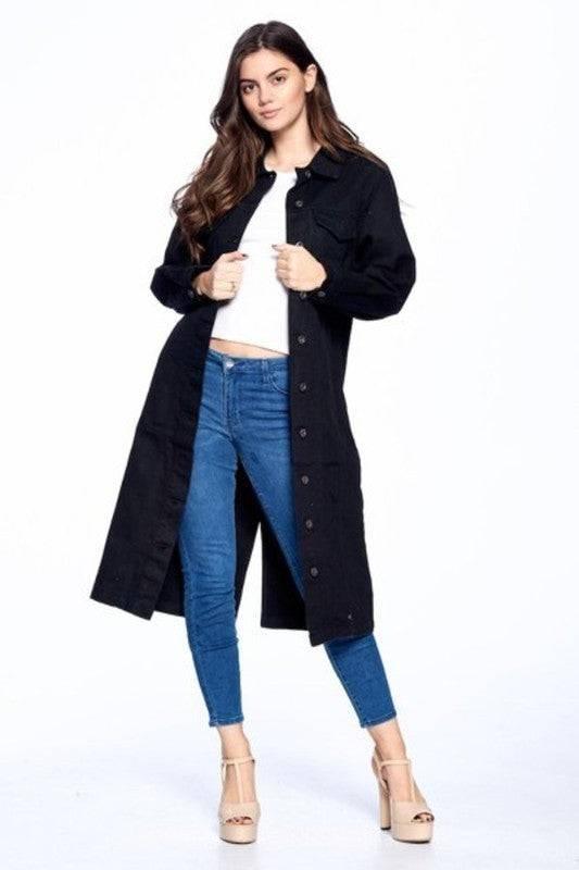 Longline button denim jacket BLACK Coats & Jackets