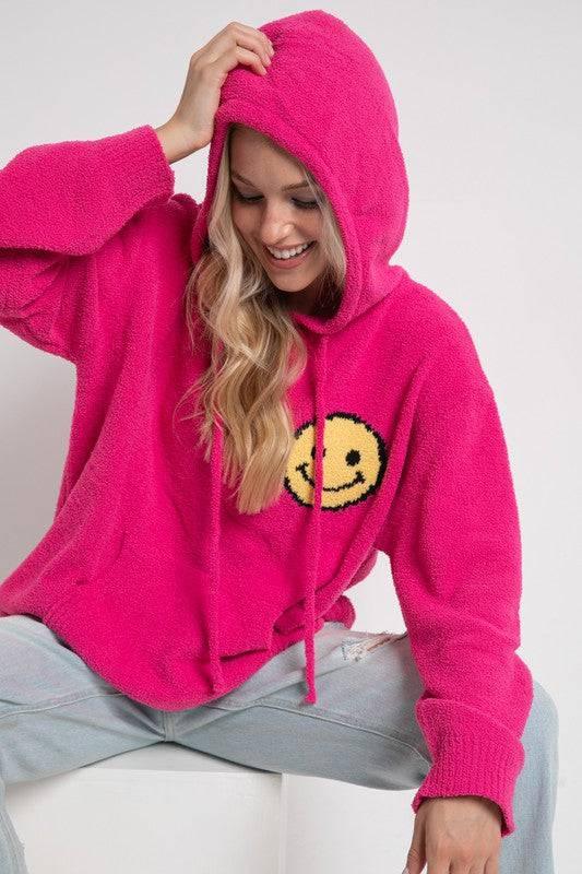 Hot Pink Smiley Hoodie Sweater Hoodies