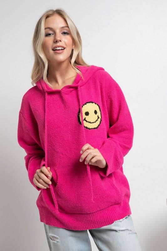 Hot Pink Smiley Hoodie Sweater Hoodies