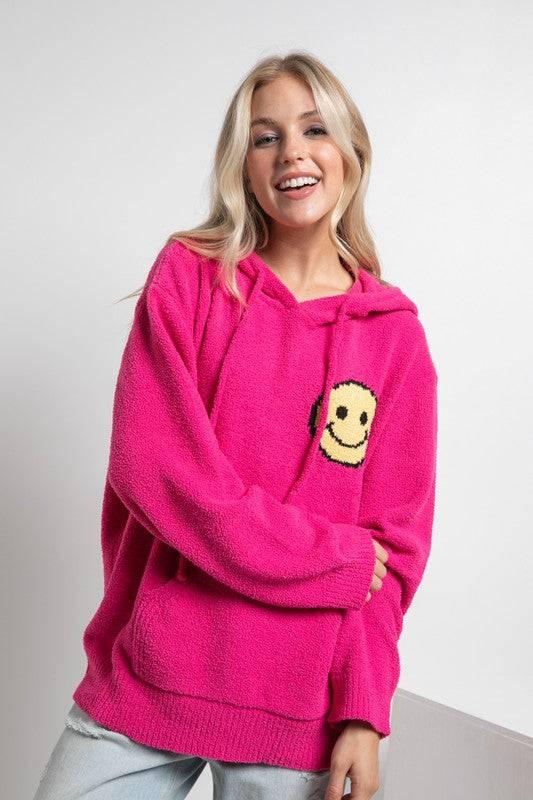 Hot Pink Smiley Hoodie Sweater Hoodies