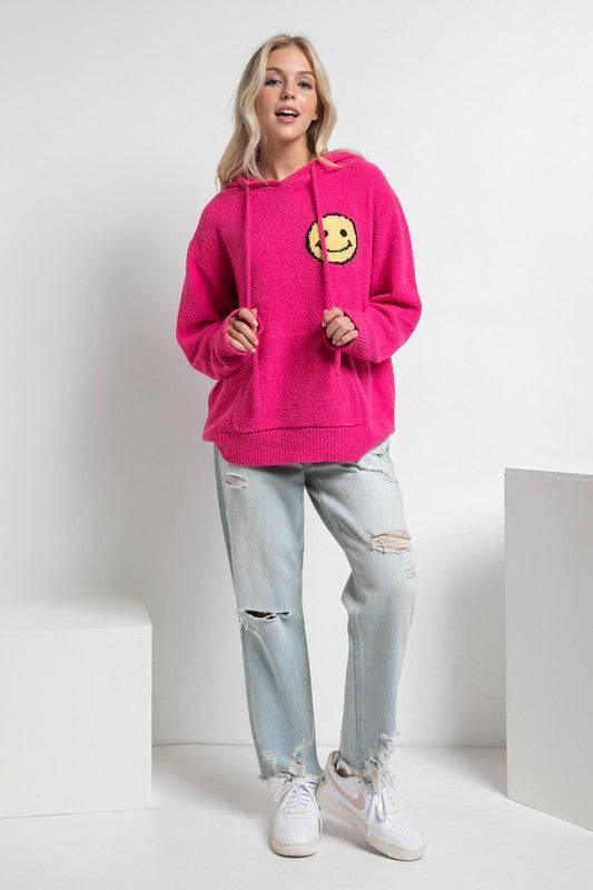 Hot Pink Smiley Hoodie Sweater Hot Pink ML Hoodies