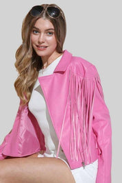 Vegan Leather Fringe Moto Jacket Coats & Jackets