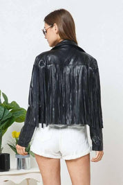 Vegan Leather Fringe Moto Jacket Coats & Jackets