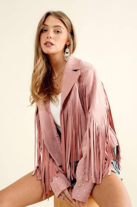 Western Studded Open Fringe Jacket Coats & Jackets