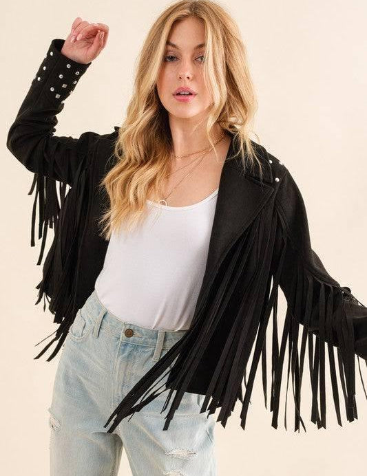 Western Studded Open Fringe Jacket Coats & Jackets