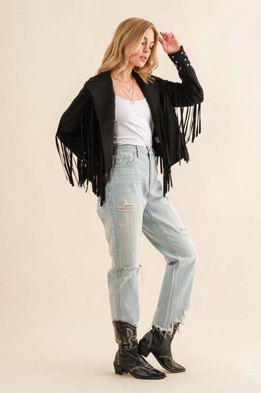 Western Studded Open Fringe Jacket Coats & Jackets