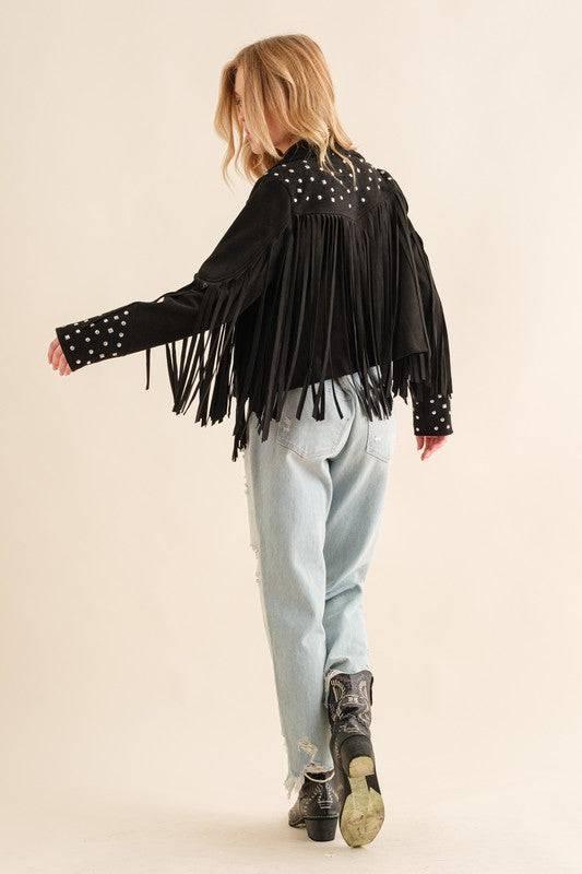 Western Studded Open Fringe Jacket Coats & Jackets