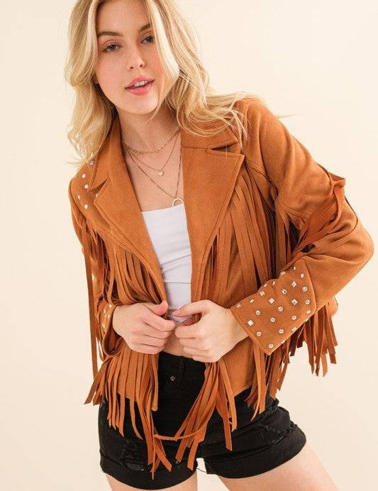 Western Studded Open Fringe Jacket Coats & Jackets