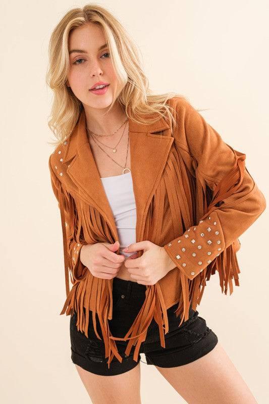 Western Studded Open Fringe Jacket Coats & Jackets