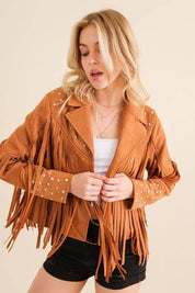 Western Studded Open Fringe Jacket Coats & Jackets